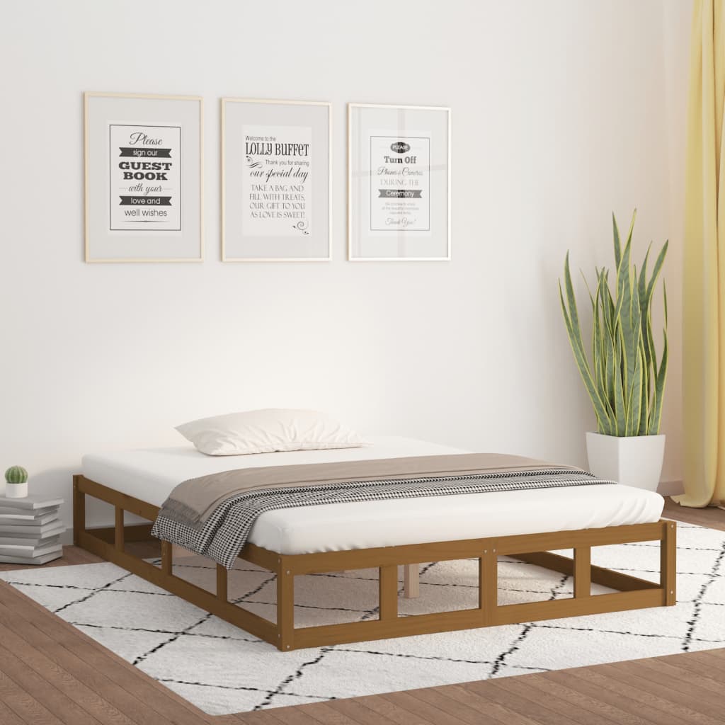 Vetonek Estructura de cama doble madera maciza marrón miel 135x190 cm