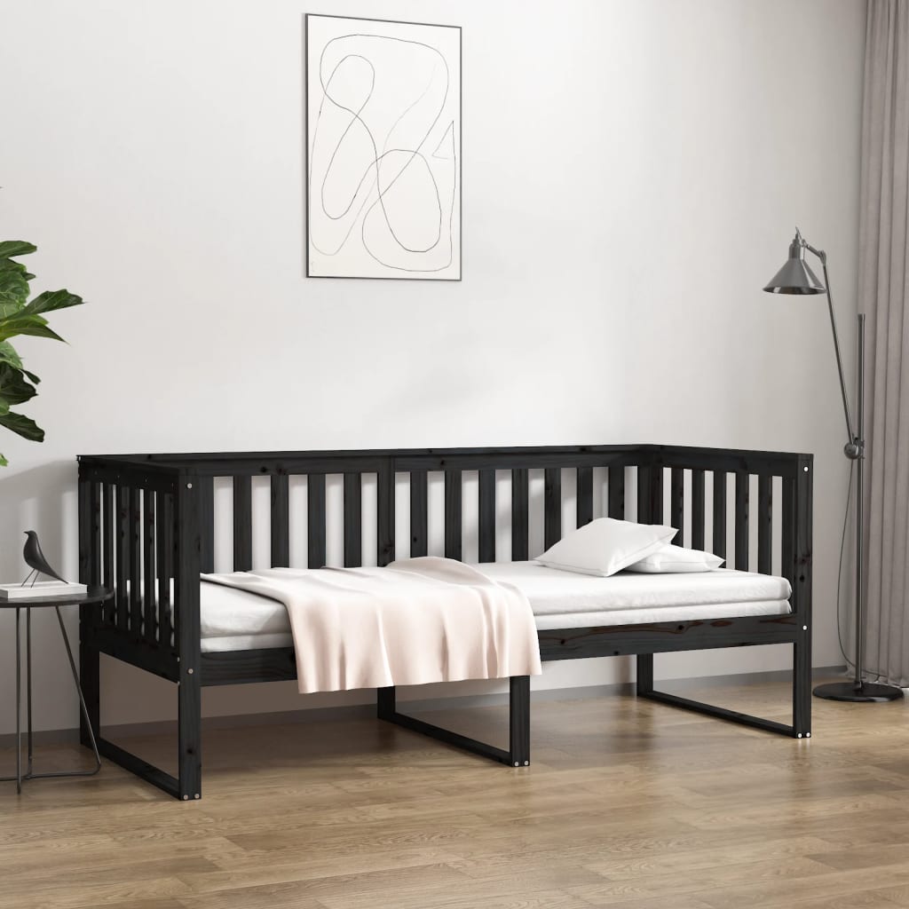 Vetonek Sofá cama madera maciza de pino negro 90x200 cm