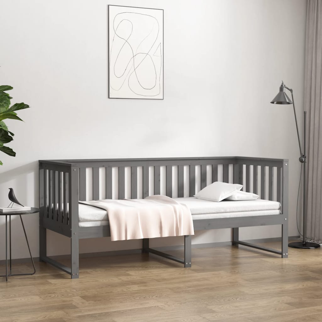 Vetonek Sofá cama sin colchón madera maciza de pino gris 80x200 cm