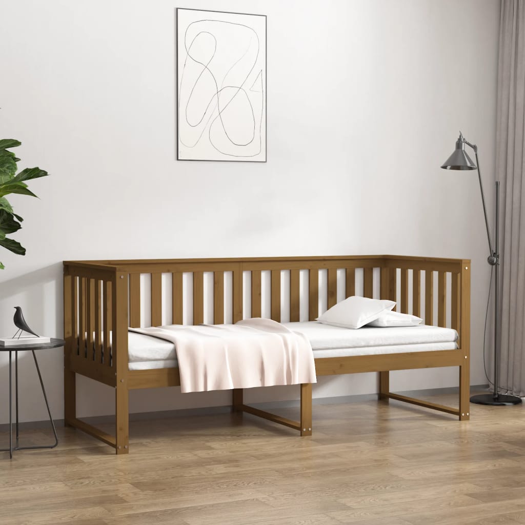 Vetonek Sofá cama sin colchón madera maciza pino marrón miel 80x200 cm