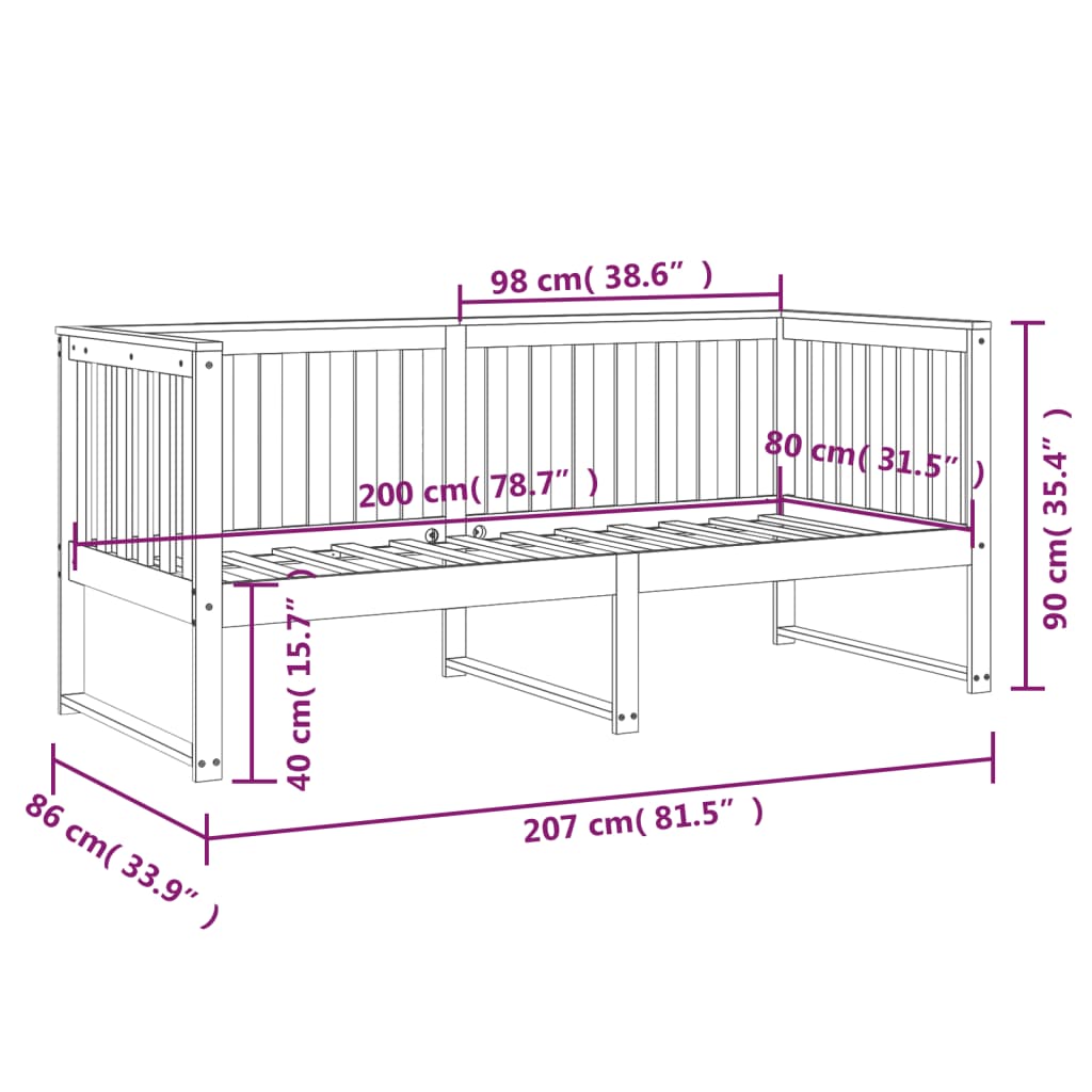 Sofá cama sin colchón madera maciza pino marrón miel 80x200 cm