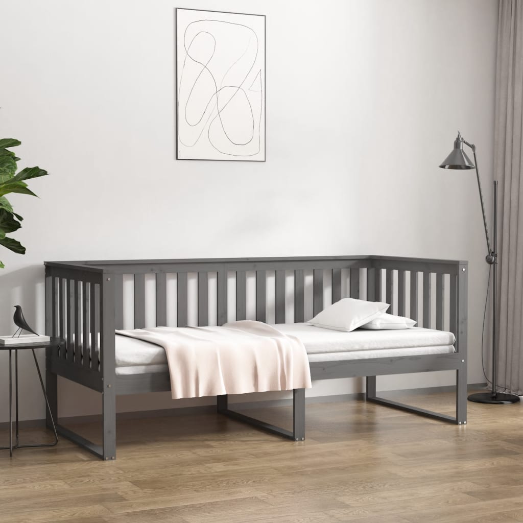 Vetonek Sofá cama sin colchón madera maciza de pino gris 90x190 cm