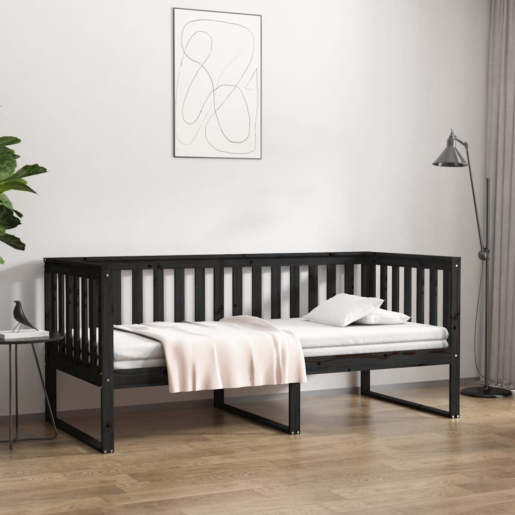 Vetonek Sofá cama sin colchón madera maciza de pino negro 90x190 cm