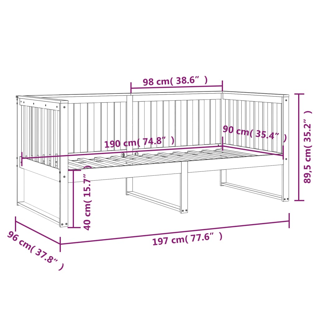 Sofa ohe soinua egur beltza pino 90x190 cm