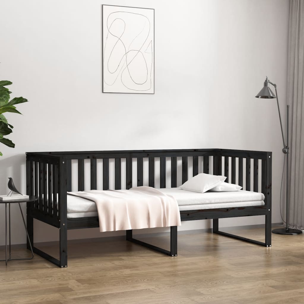 Vetonek Sofá cama de madera maciza de pino negro 100x200 cm