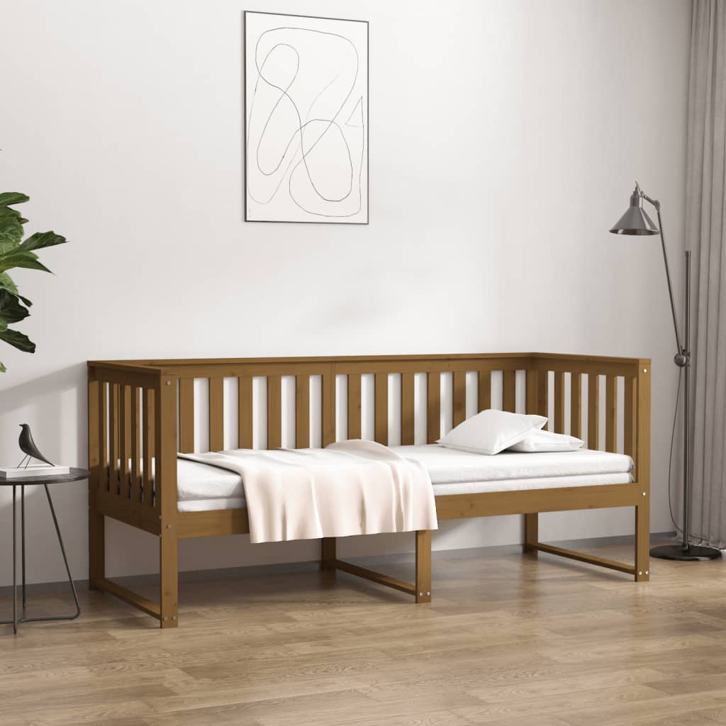 Vetonek Sofá cama de madera maciza de pino marrón miel 75x190 cm