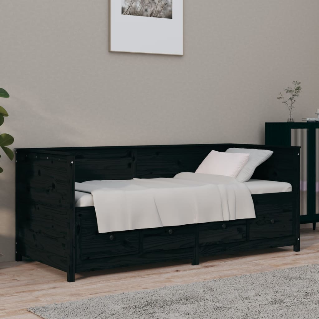 Vetonek Sofá cama de madera maciza de pino negro 100x200 cm