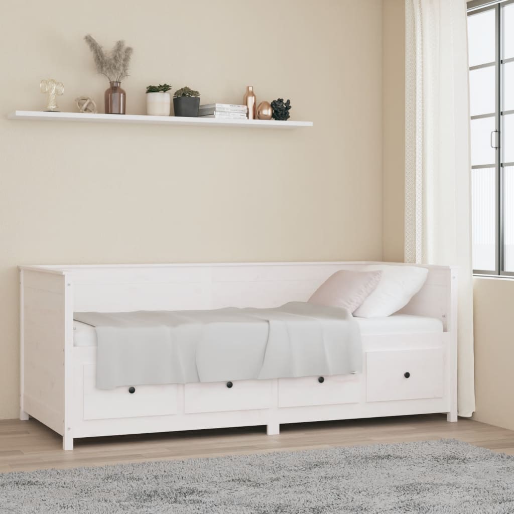 Vetonek Sofá cama sin colchón madera maciza de pino blanco 90x200 cm