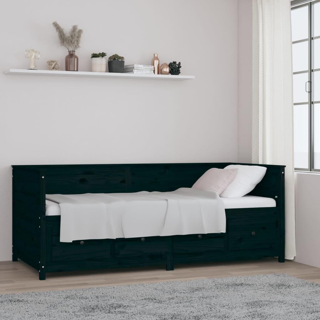 Vetonek Sofá cama madera maciza de pino negro 90x200 cm