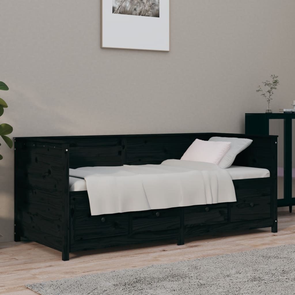 Vetonek Sofá cama madera maciza de pino negro 75x190 cm