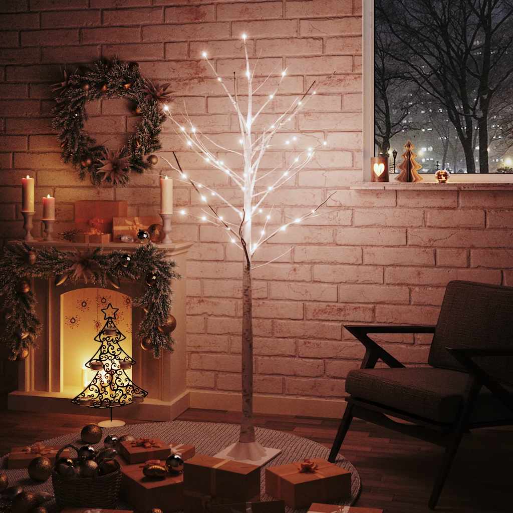 Vetonek Abedul artificial blanco con 96 LEDs blanco cálido 180 cm