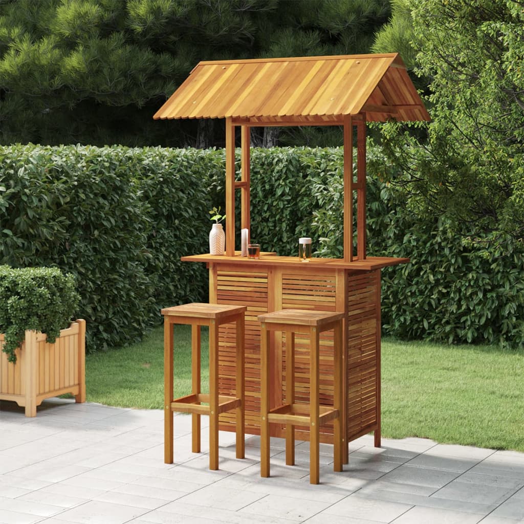 Vetonek Juego muebles de bar de jardín 3 piezas madera maciza de acacia