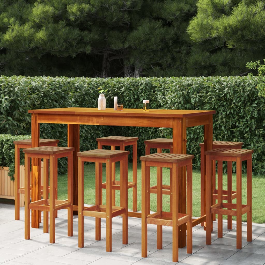 Vetonek Juego muebles de bar de jardín 9 piezas madera maciza de acacia