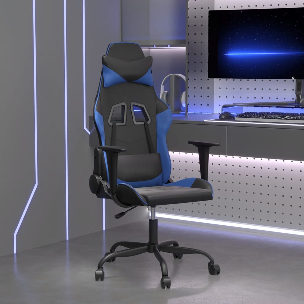 Vetonek Silla gaming de masaje cuero sintético negro y azul