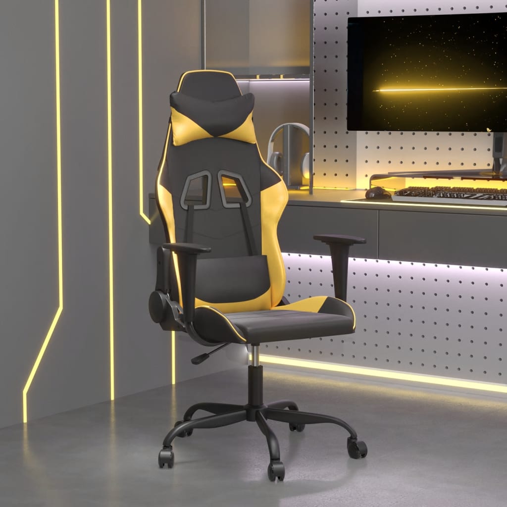 Vetonek Silla gaming de masaje cuero sintético negro y dorado