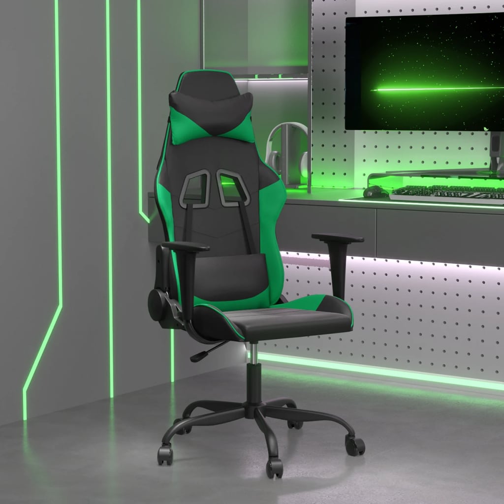 Vetonek Silla gaming de masaje cuero sintético negro y verde