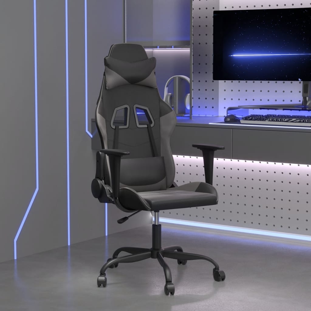 Vetonek Silla gaming de masaje cuero sintético negro y gris