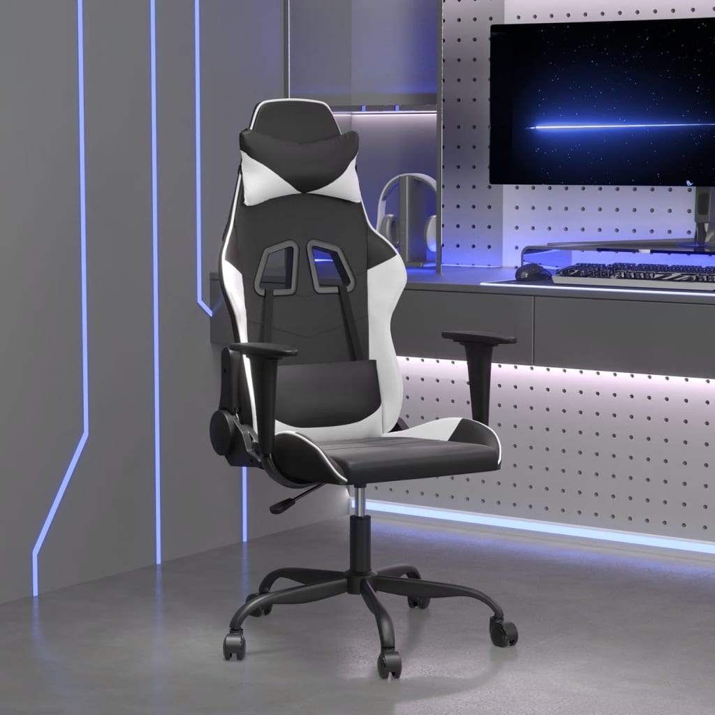 Vetonek Silla gaming de masaje cuero sintético negro y blanco