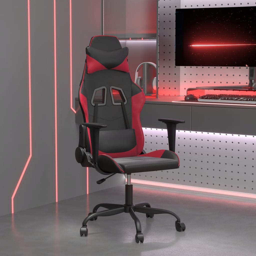 Vetonek Silla gaming de masaje cuero sintético negro y rojo vino tinto