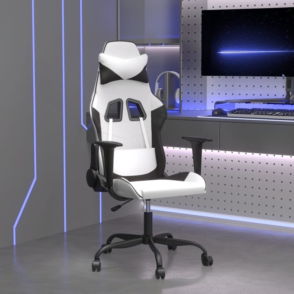 Vetonek Silla gaming de masaje cuero sintético blanco y negro