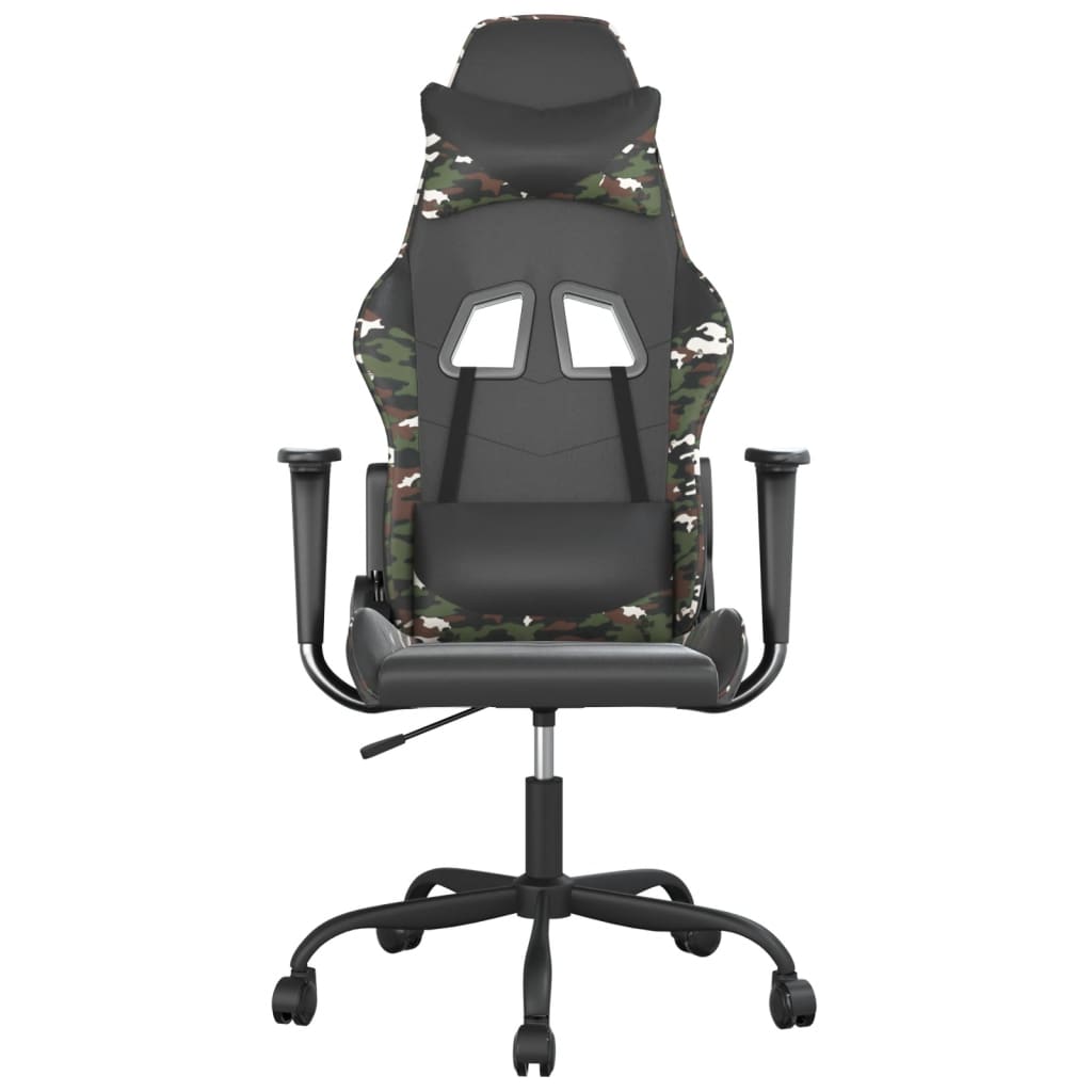 Black synthetic leather gaming chair and camouflage