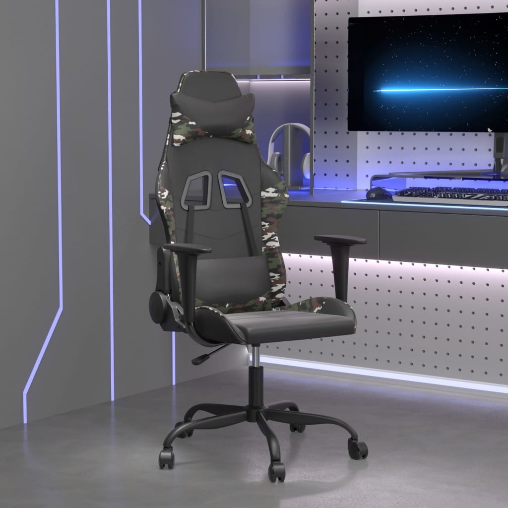 Vetonek Silla gaming de masaje cuero sintético negro y camuflaje