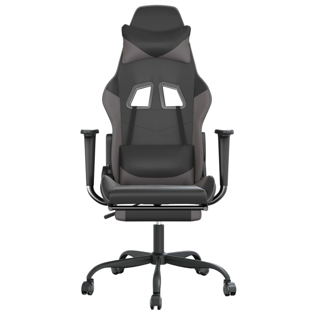 Silla gaming de masaje y reposapiés cuero sintético negro gris - Vetonek