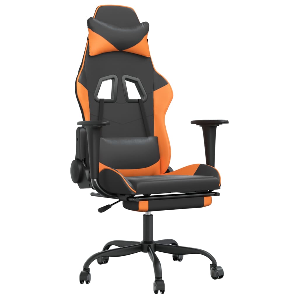 Silla gaming masaje y reposapiés cuero sintético negro naranja vidaXL