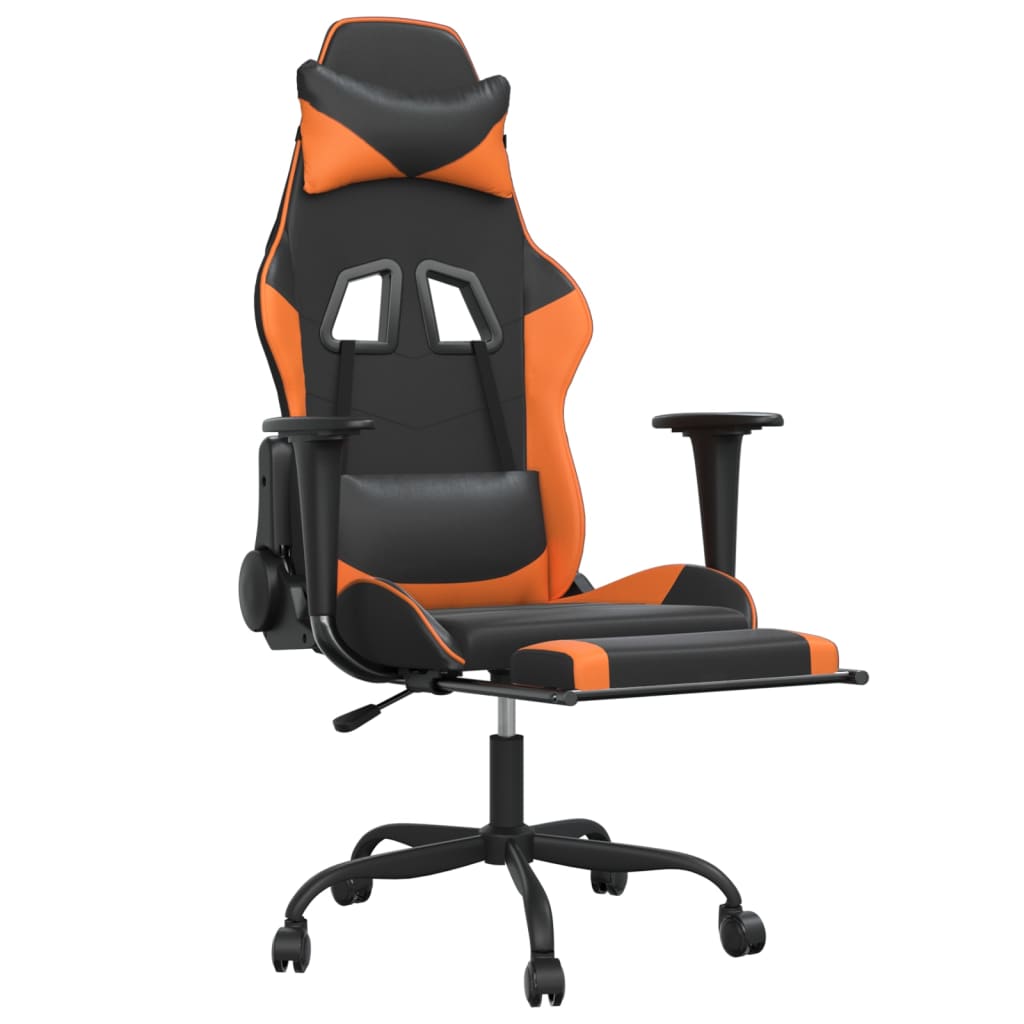 Silla gaming masaje y reposapiés cuero sintético negro naranja vidaXL