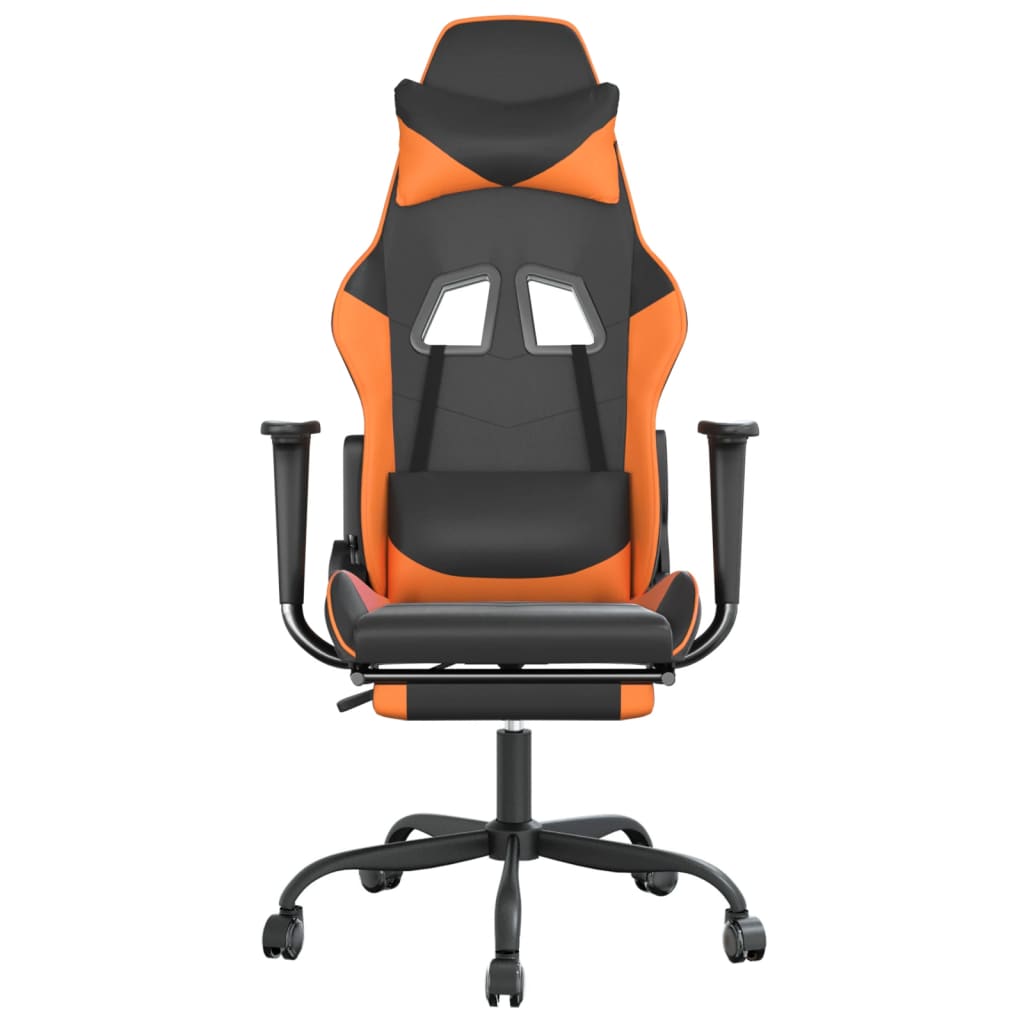 Silla gaming masaje y reposapiés cuero sintético negro naranja vidaXL