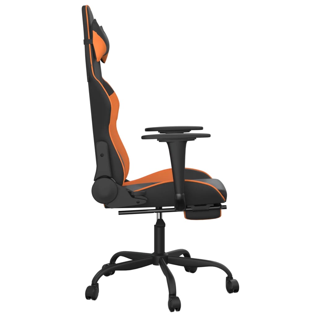 Silla gaming masaje y reposapiés cuero sintético negro naranja vidaXL