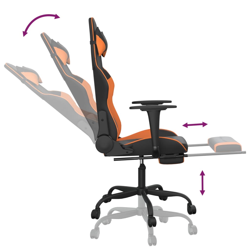 Silla gaming masaje y reposapiés cuero sintético negro naranja vidaXL