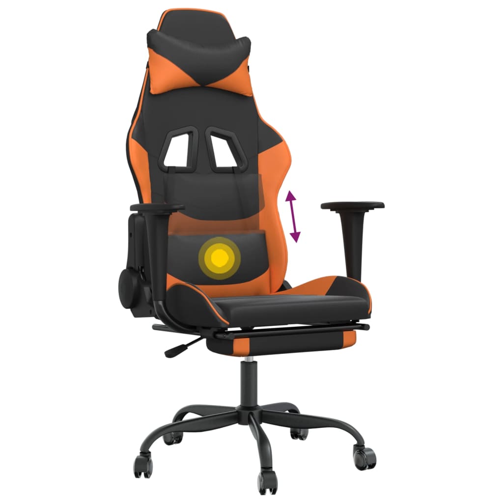 Silla gaming masaje y reposapiés cuero sintético negro naranja vidaXL