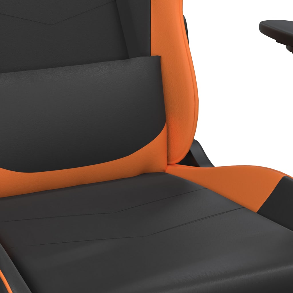 Silla gaming masaje y reposapiés cuero sintético negro naranja vidaXL