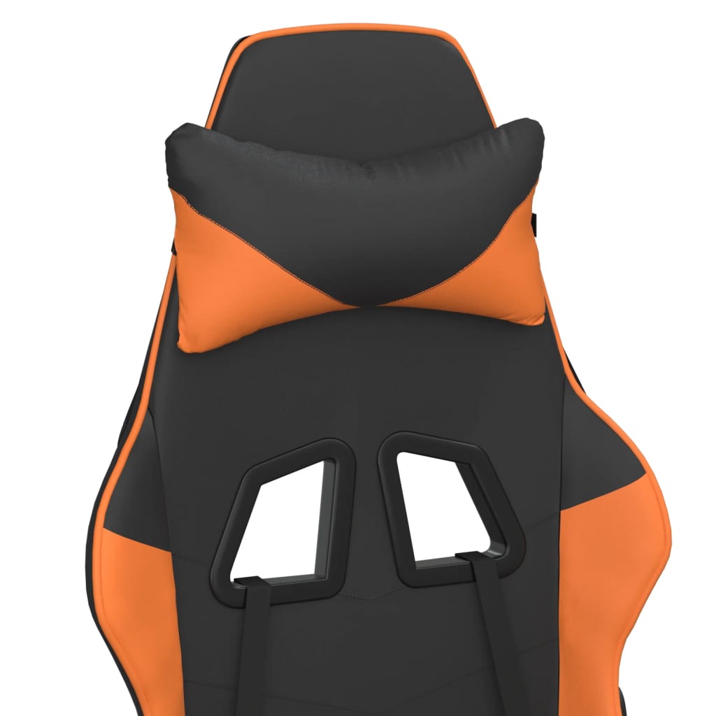 Silla gaming masaje y reposapiés cuero sintético negro naranja vidaXL