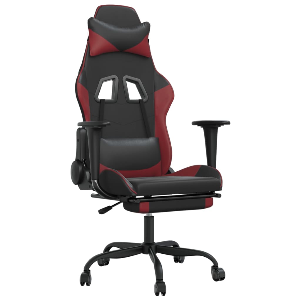 Silla gaming masaje reposapiés cuero sintético negro rojo tinto - Vetonek