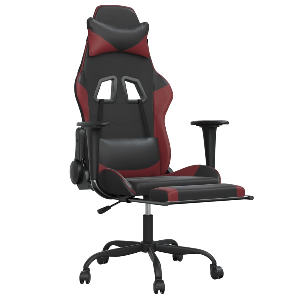 Silla gaming masaje reposapiés cuero sintético negro rojo tinto - Vetonek