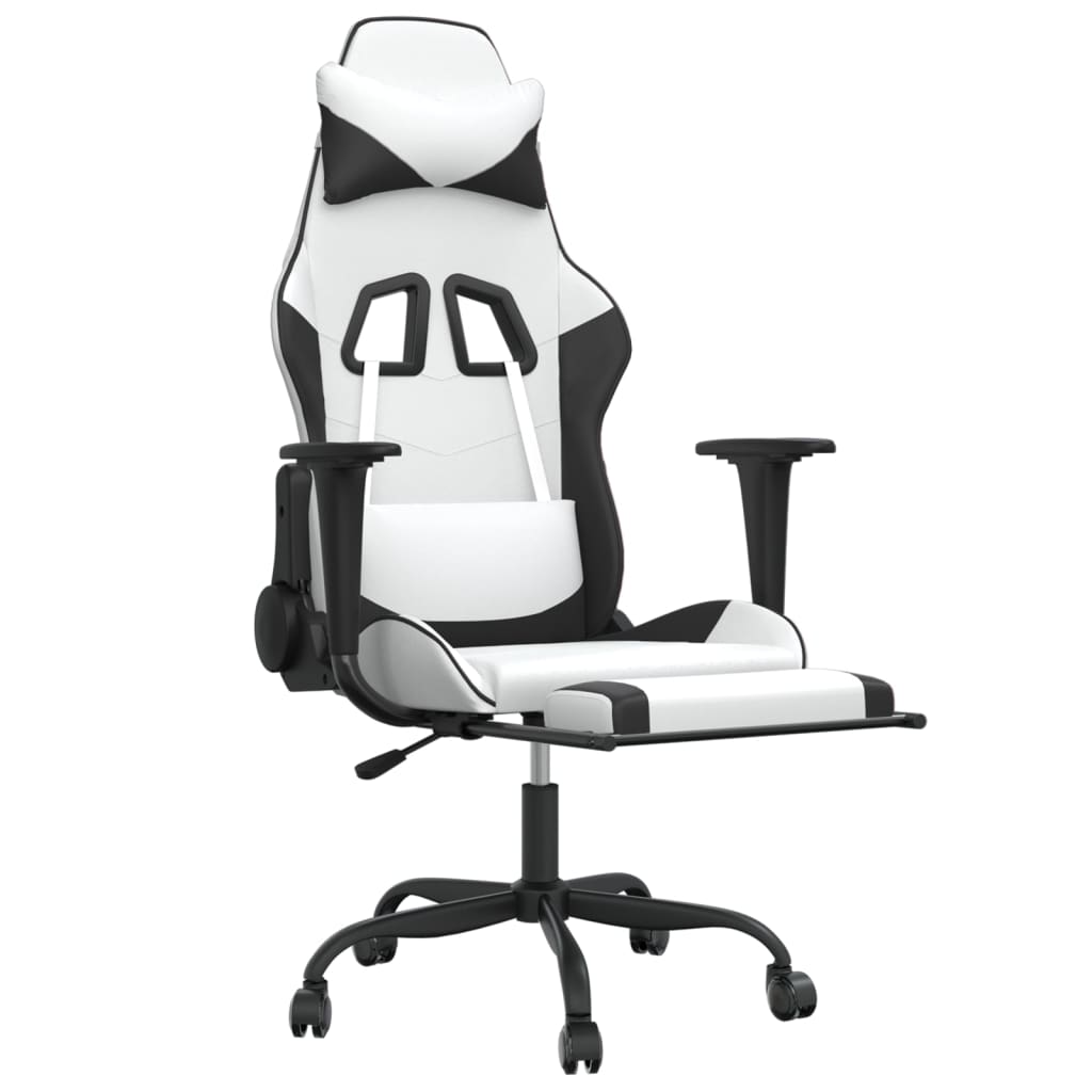 Gaming chair massage and resting synthetic leather white