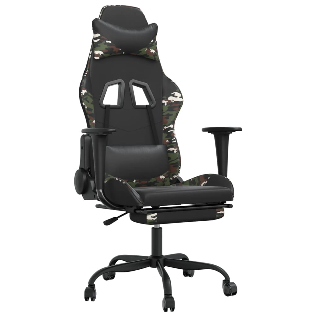 Silla gaming masaje reposapiés cuero sintético negro camuflaje vidaXL