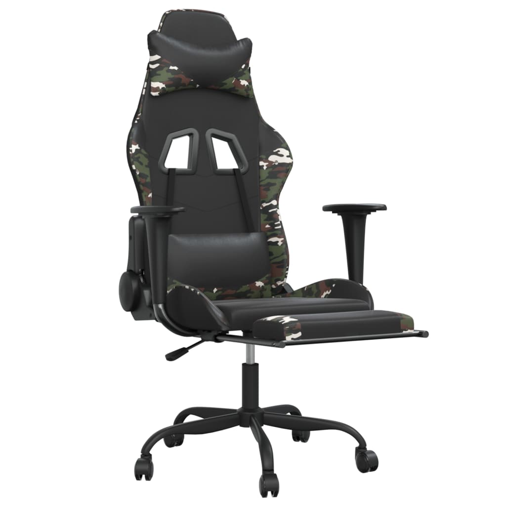 Silla gaming masaje reposapiés cuero sintético negro camuflaje vidaXL