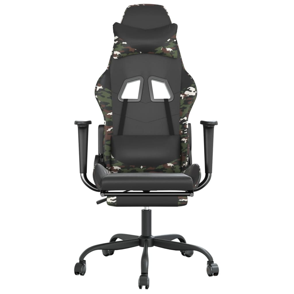 Silla gaming masaje reposapiés cuero sintético negro camuflaje - Vetonek