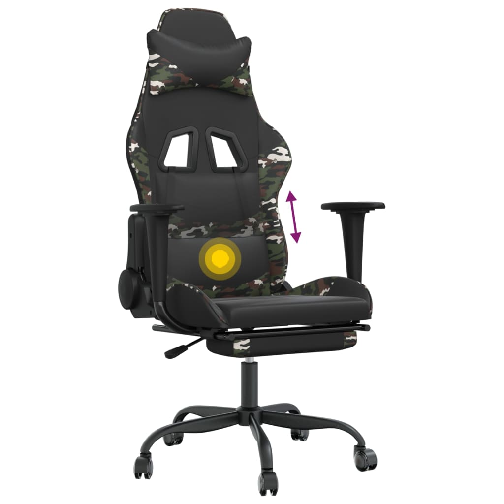 Silla gaming masaje reposapiés cuero sintético negro camuflaje vidaXL