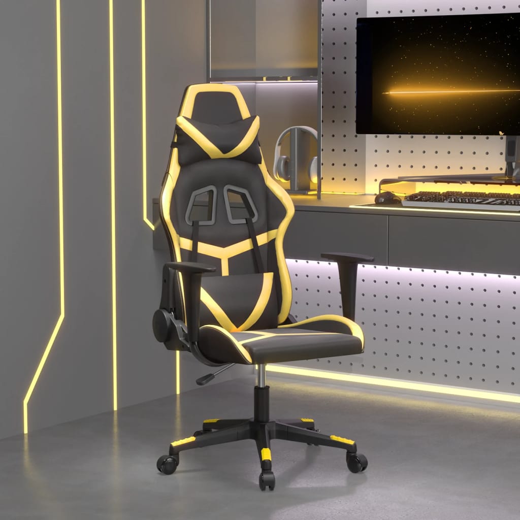 Vetonek Silla gaming de masaje cuero sintético negro y dorado