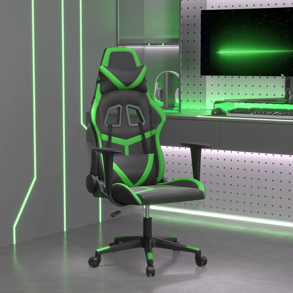 Vetonek Silla gaming de masaje cuero sintético negro y verde