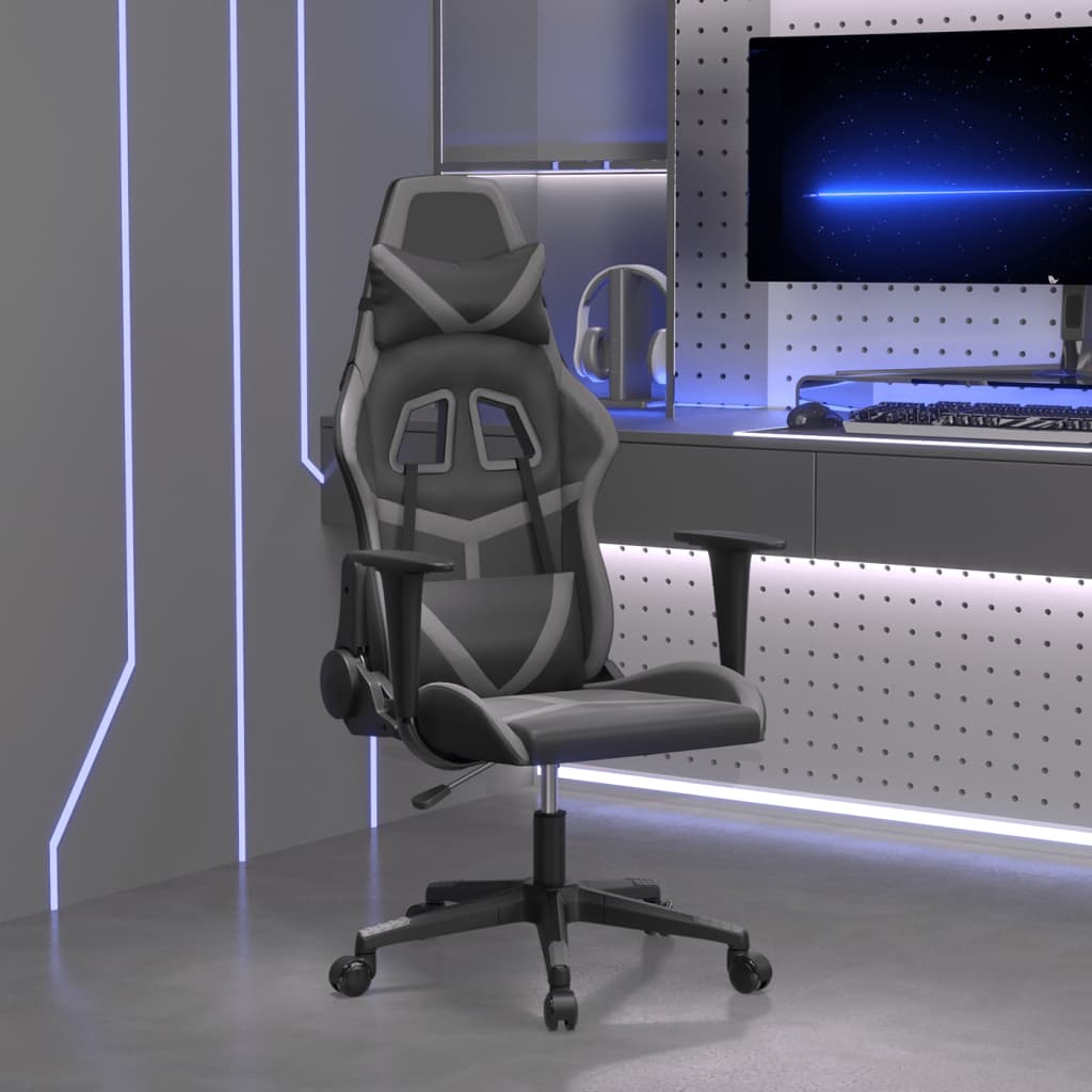 Vetonek Silla gaming de masaje cuero sintético negro y gris