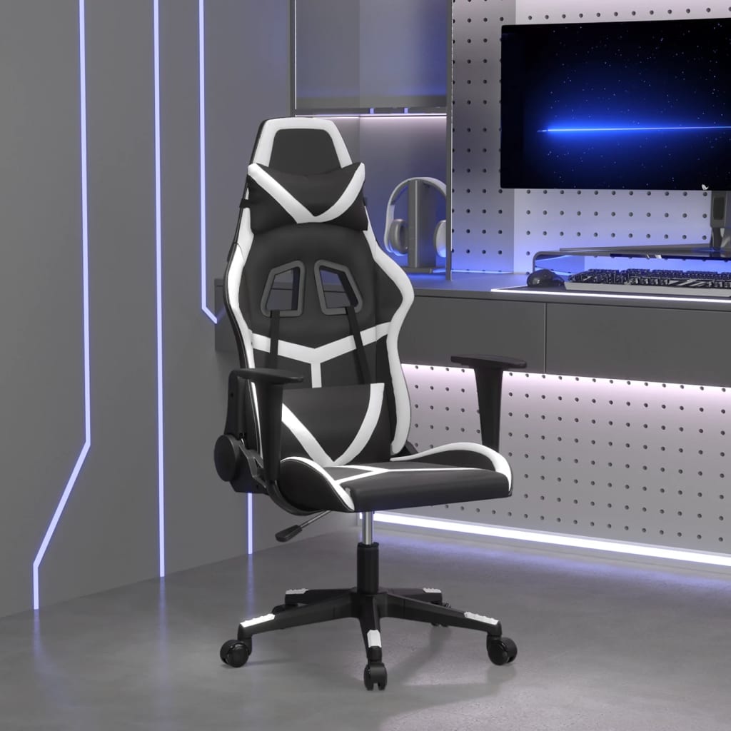 Vetonek Silla gaming de masaje cuero sintético negro y blanco