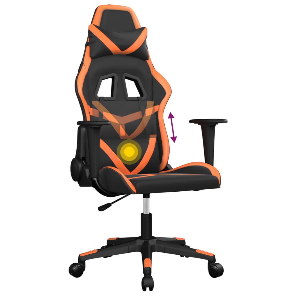 Silla gaming de masaje cuero sintético negro y naranja - Vetonek