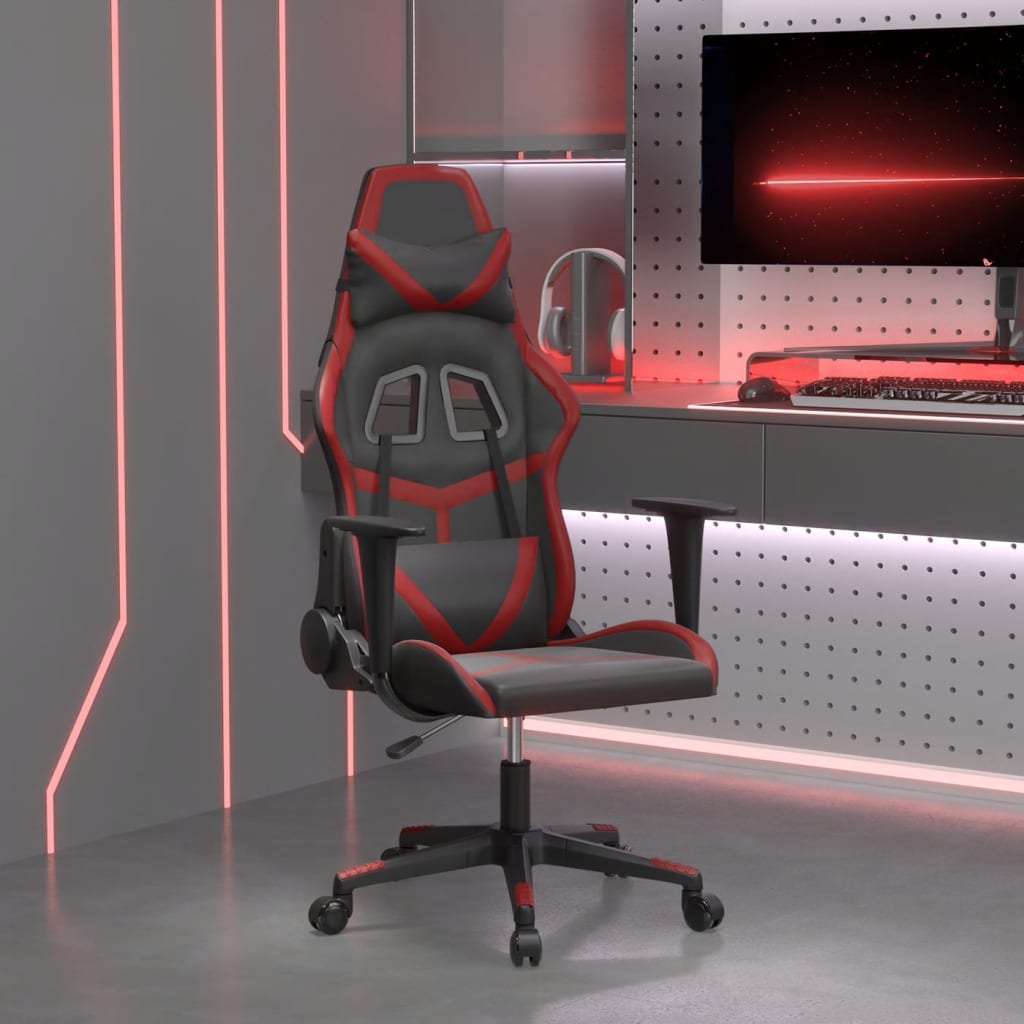 Vetonek Silla gaming de masaje cuero sintético negro y rojo vino tinto