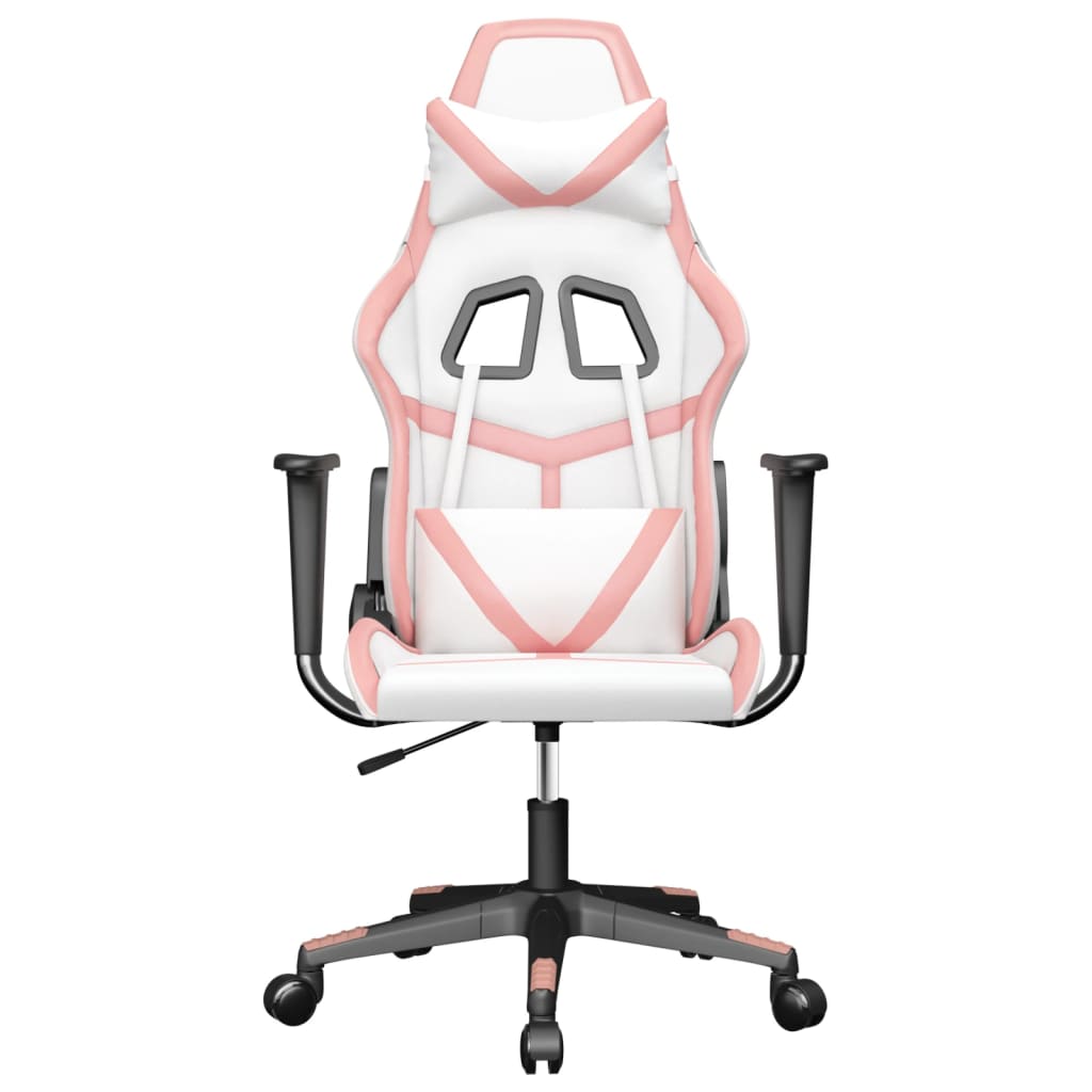 Silla gaming de masaje cuero sintético blanco y rosa - Vetonek