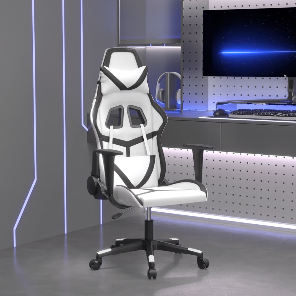 Vetonek Silla gaming de masaje cuero sintético blanco y negro